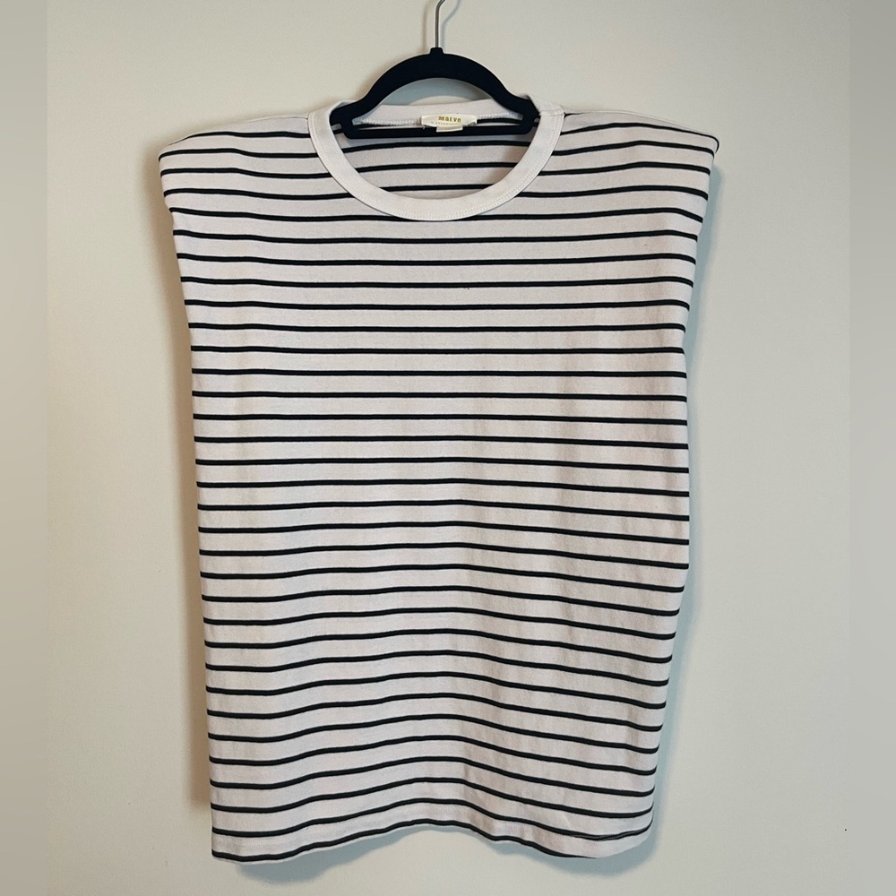 Anthropologie Striped Muscle Tee with shoulder pads XL